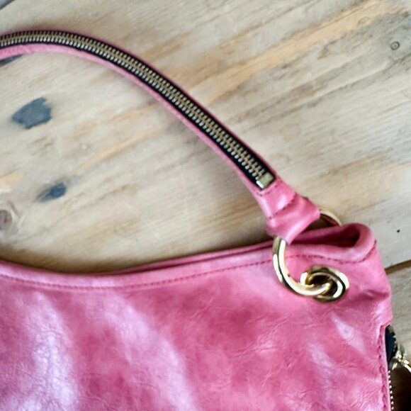 Gianni Bini Bag Pink with Gold Hexagon & Zipper‎ Accents Like NEW Expandable - Picture 6 of 12